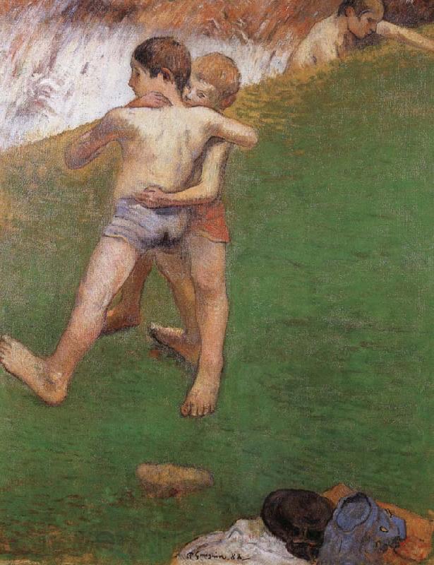 Paul Gauguin chidren wrestling Germany oil painting art